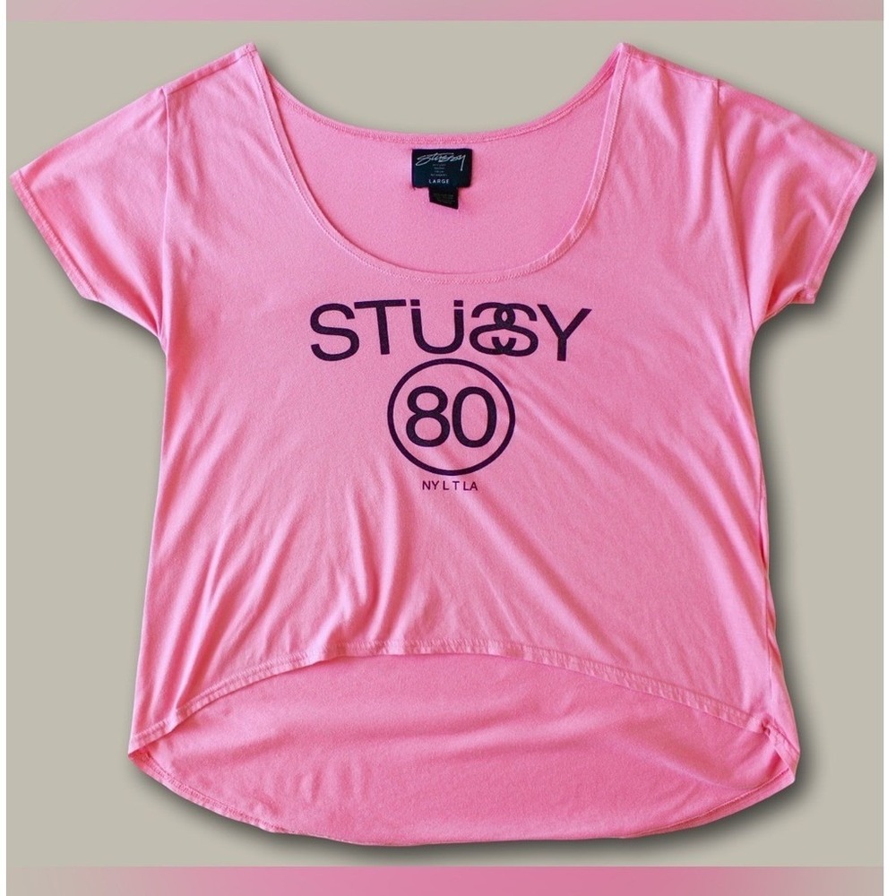 Stüssy Sista Archive 80 Graphic High Low Scoop Neck Large Pink Skater Street Tee